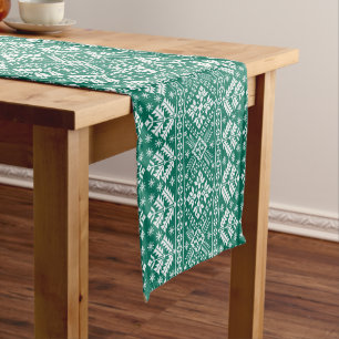 Green Snowflake & Floral Fair Isle Christmas Short Table Runner