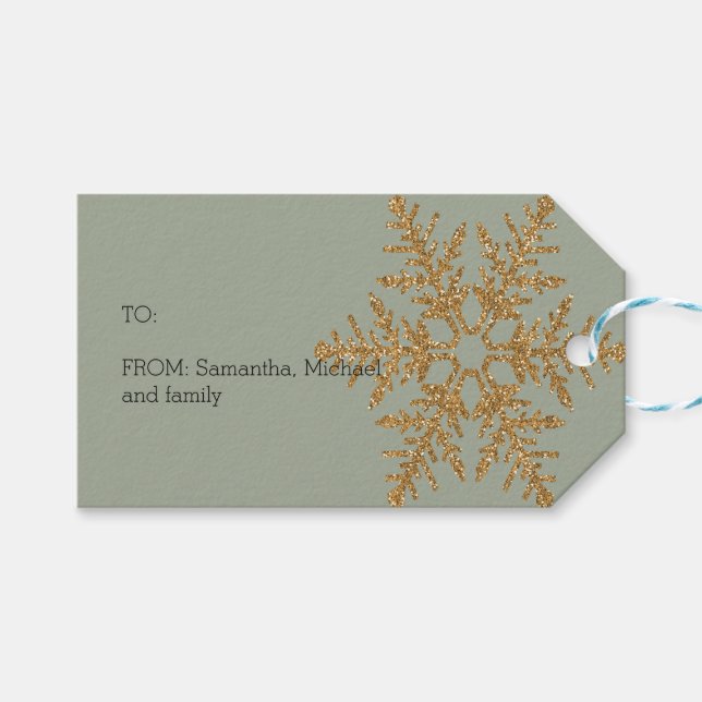 Green Snowflake Gold Glitter  Gift Tags (Front (Horizontal))