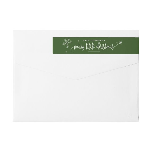 Green Snowflake Merry Little Christmas Wrap Around Label (Back)
