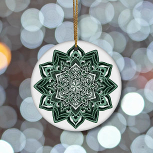 Green Snowflake on white Ceramic Tree Decoration