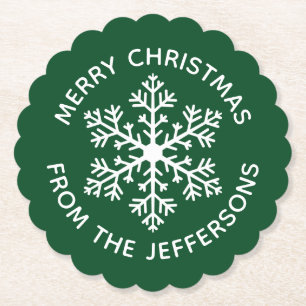 Green Snowflake Paper Coaster