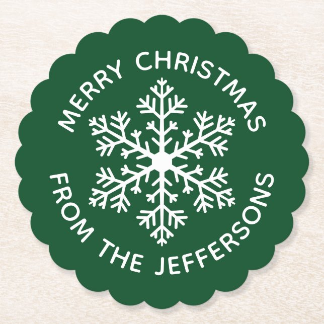 Green Snowflake Paper Coaster (Front)