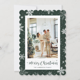 Green Snowflake Photo Merry Christmas Holiday Card