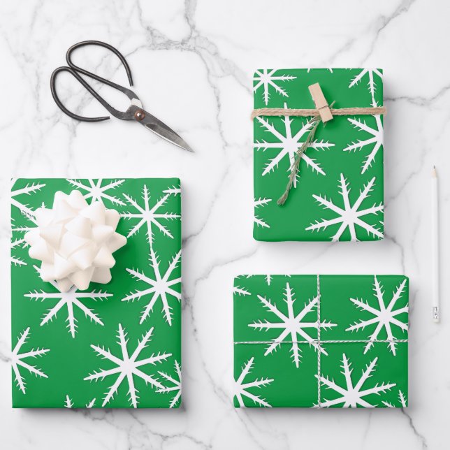 Green Snowflake  Print Wrapping Paper Sheet (Front)