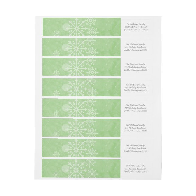 Green Snowflake Swirls Holiday Address Labels (Sheet)
