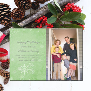 Green Snowflake Swirls Holiday Photo Flat Card