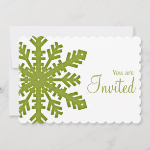 Green Snowflake Winter Dinner Party Invitation 1