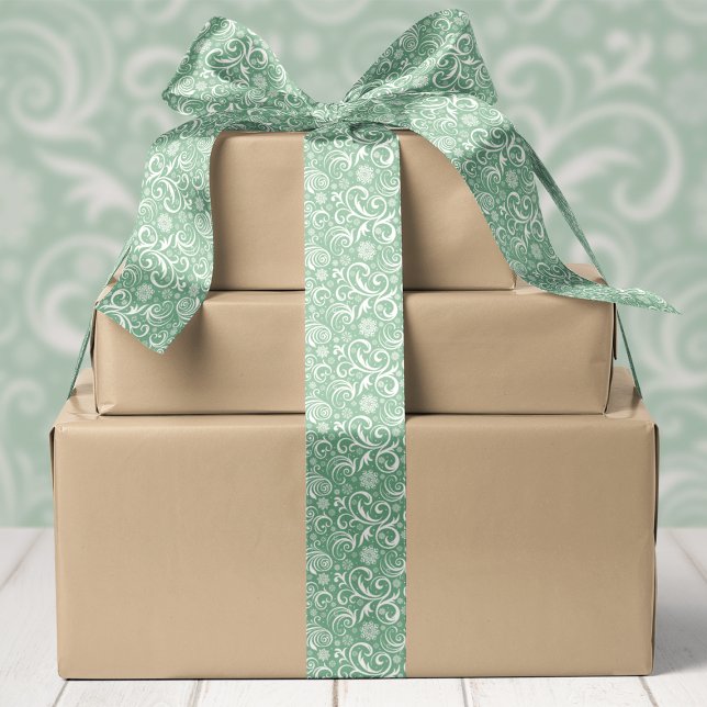 Green Snowflakes and Swirls Christmas Satin Ribbon (Creator Uploaded)