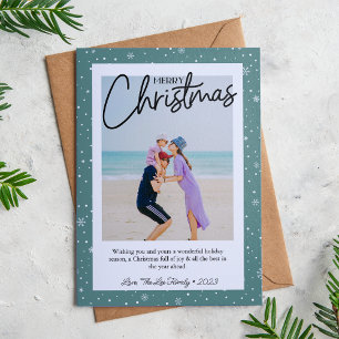 Green Snowflakes Casual Merry Christmas Photo Holiday Card