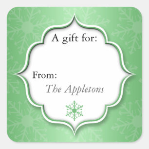 Green Snowflakes Holiday Gift Tag Stickers