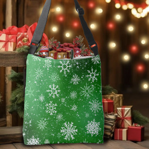 Green Snowflakes Pattern Festive Winter Holiday Crossbody Bag