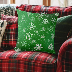 Green Snowflakes Pattern Festive Winter Holiday Cushion