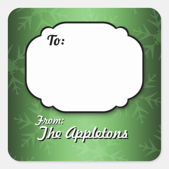 Green Snowflakes Personalised Gift Tag stickers (Front)