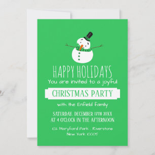 Green Snowman, Christmas Party Invitation