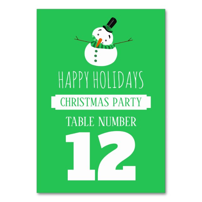 Green Snowman, Christmas Party Table No. Number (Front)