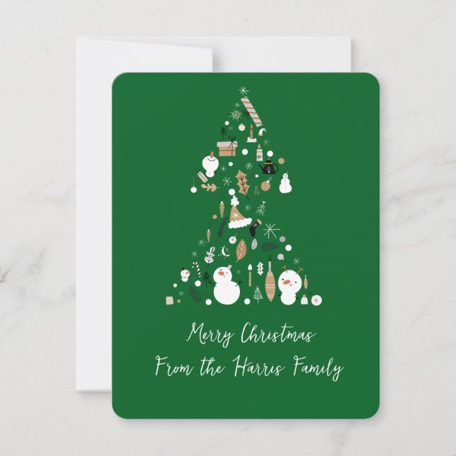 Green Snowman Christmas Tree Holiday Card (Front)