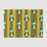 Green Snowman on Gold Christmas Tissue Paper<br><div class="desc">A very festive Christmas tissue paper featuring whimsical little snowmen dressed in green velvet top hat and vest,  surrounded by gold stars and bows set on a colourful golden background to give your holiday gift giving and Christmas celebrations a real lift this year.</div>