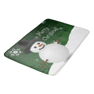 Green Snowman Winter Scene Christmas Bath Mat
