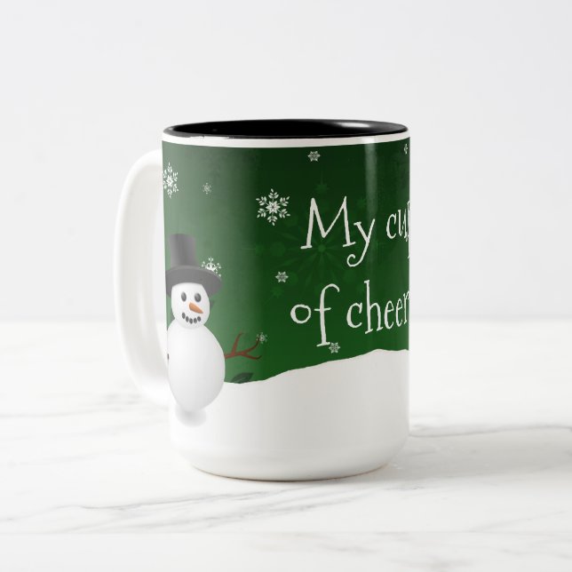 Green Snowman Winter Scene Christmas Mug (Front Left)