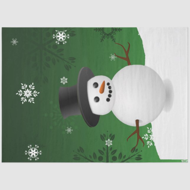 Green Snowman Winter Scene Christmas Tissue Paper (Front)