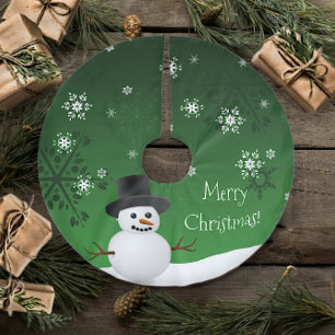 Green Snowman Winter Scene Christmas Tree Skirt