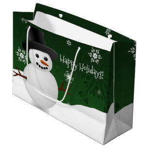Green Snowman Winter Scenery Christmas Gift Bag