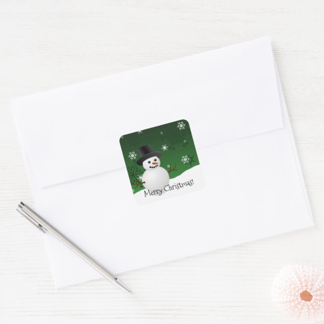 Green Snowman Winter Scenery Christmas Sticker (Envelope)