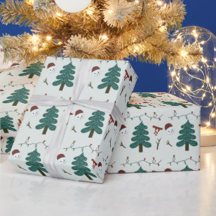 Green Snowmen and Christmas Trees Christmas Wrapping Paper