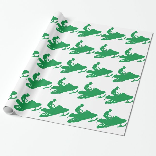 Green Snowmobile Wrapping Paper (Unrolled)