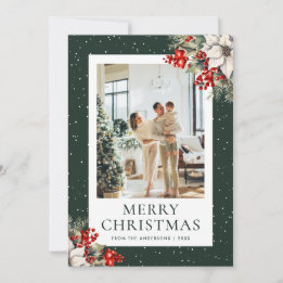 Green Snowy Botanical Photo Christmas Card