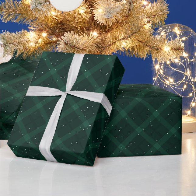 Green Snowy Brushed Plaid Wrapping Paper (Holidays)