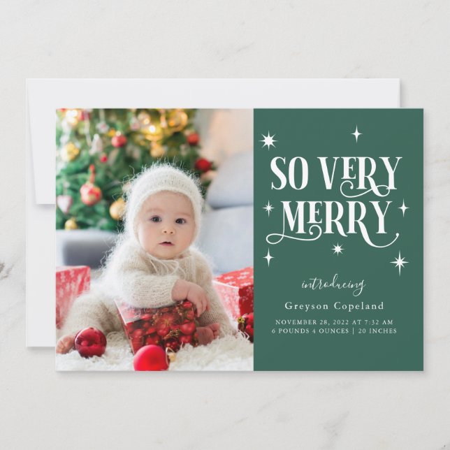 Green So Very Merry Holiday Baby Photo Announcement (Front)