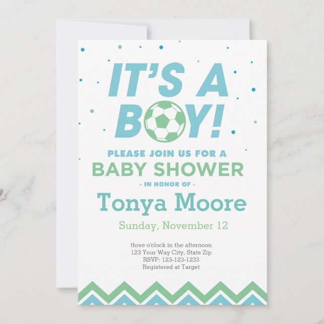 Green Soccer Baby Shower Invitation (Front)