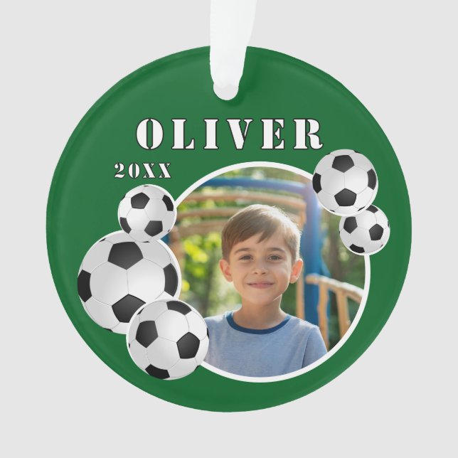 Green Soccer Ball Football Sports Photo Ornament (Front)