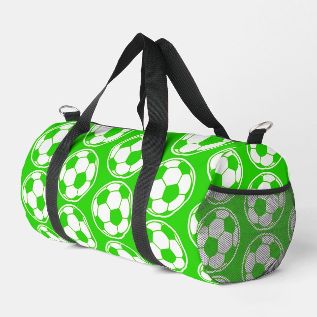 Green Soccer Ball Pattern Screwball Graphics Duffle Bag (Right Corner)