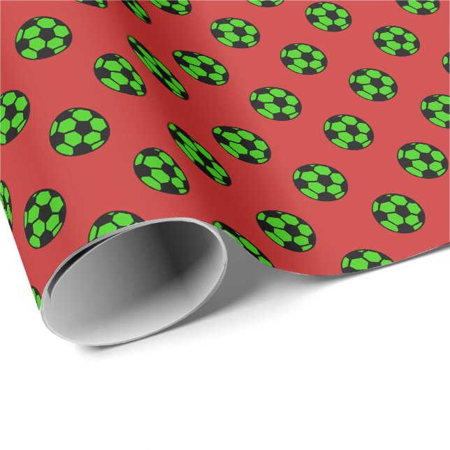Green Soccer Ball Pattern Wrapping Paper (Roll Corner)