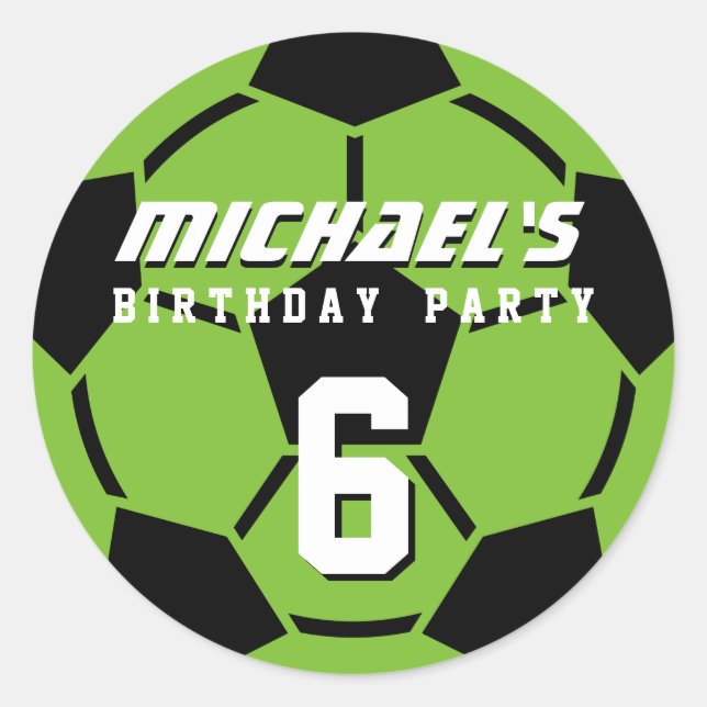 Green Soccer Ball Sports Birthday Party Stickers (Front)
