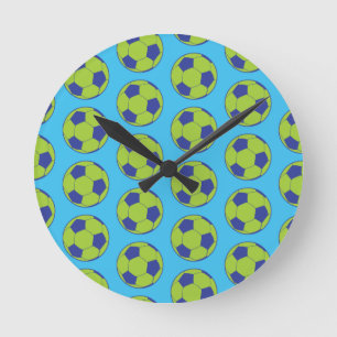 Green Soccer Balls Sports Lovers Football Players Round Clock
