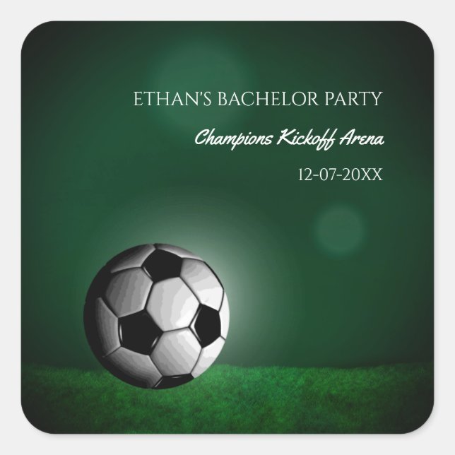 Green Soccer Birthday / Bachelor Party Square Sticker (Front)