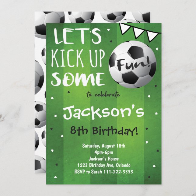 Green Soccer Birthday Invitation (Front/Back)