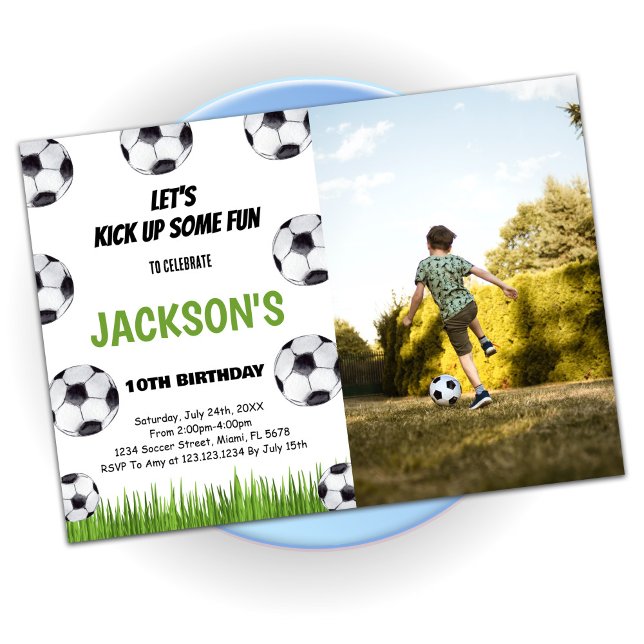Green Soccer Birthday Invitations with photo (Creator Uploaded)