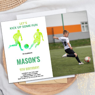 Green Soccer Birthday Invitations with photo