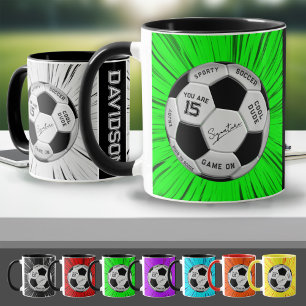 Green Soccer Custom Text Ball Birthday Age Name Mug