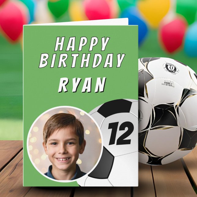Green Soccer Football Ball Photo Birthday Card (Creator Uploaded)