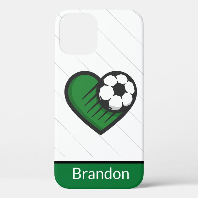 Green Soccer Love Kids Players Name & Ball Striped Case-Mate iPhone Case (Back)
