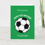 Green Soccer Sport 10th Birthday Card<br><div class="desc">A green soccer sport 10th birthday card for son, godson, grandson, etc. You can easily personalise the front of this green sports 10 birthday card with his name. The inside reads a birthday message, which you can easily edit as well. You can personalise the back of this soccer birthday card...</div>