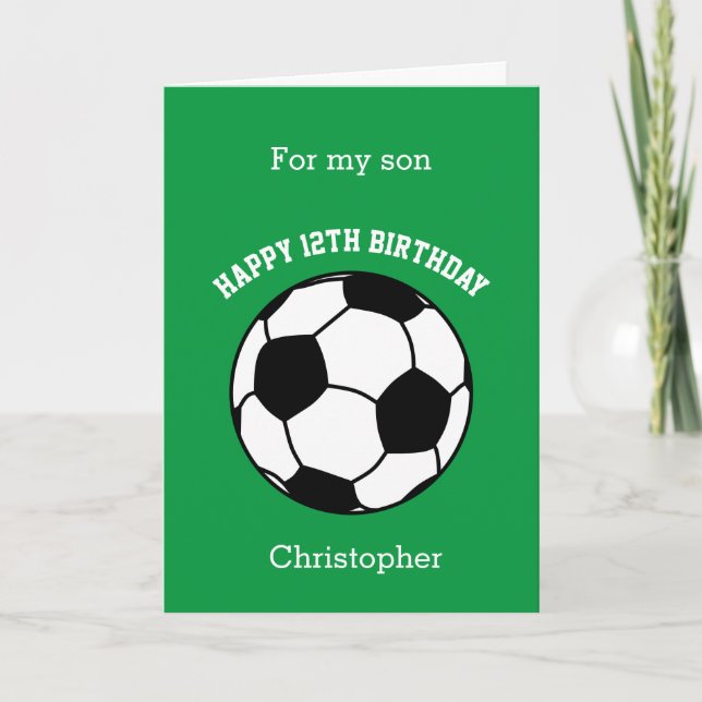 Green Soccer Sport 12th Birthday Card (Front)