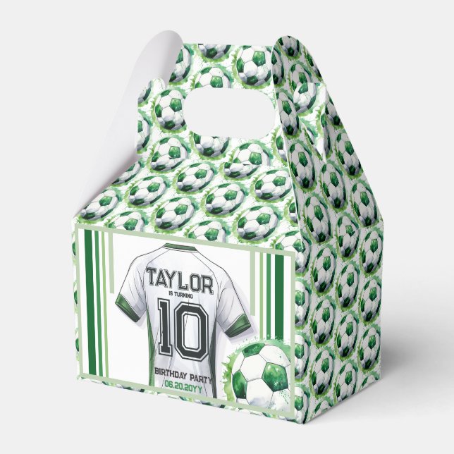 Green Soccer Sports Boy Jersey Kids Birthday Party Favour Box (Front Side)