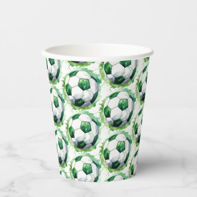 Green Soccer Sports Boy Jersey Kids Birthday Party Paper Cups (Front)