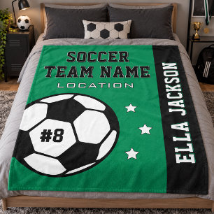Green Soccer Team Name and Player Fleece Blanket
